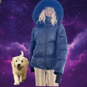 S13 SAM Navy Quilted Jacket with Faux Fur Trim